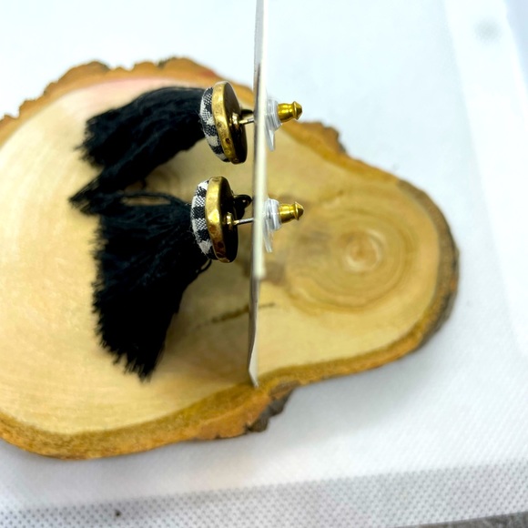 J. Crew NEW Black & White Plaid Tassle Earrings - Picture 5 of 5